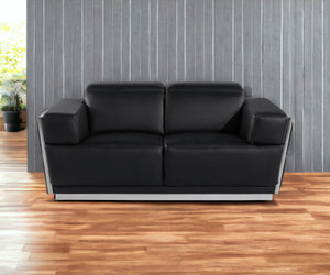 Homeroots 70" Black And Silver Italian Leather Loveseat   551602