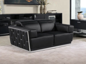 Homeroots 70" Black And Silver Italian Leather Loveseat   551602