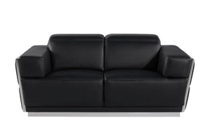 Homeroots 70" Black And Silver Italian Leather Loveseat   551602