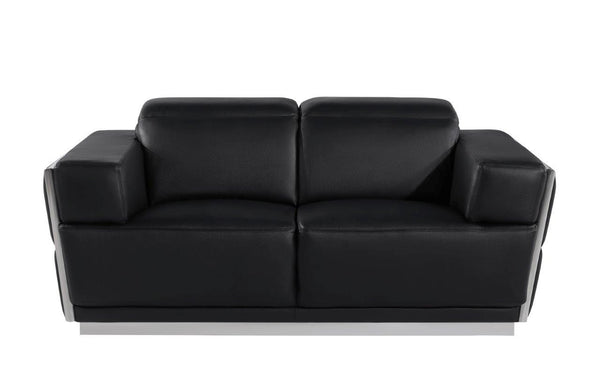 Homeroots 70" Black And Silver Italian Leather Loveseat   551602
