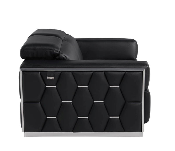 Homeroots 70" Black And Silver Italian Leather Loveseat   551602