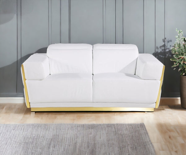 Homeroots 70" White And Silver Italian Leather Loveseat   551603