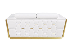 Homeroots 70" White And Silver Italian Leather Loveseat   551603