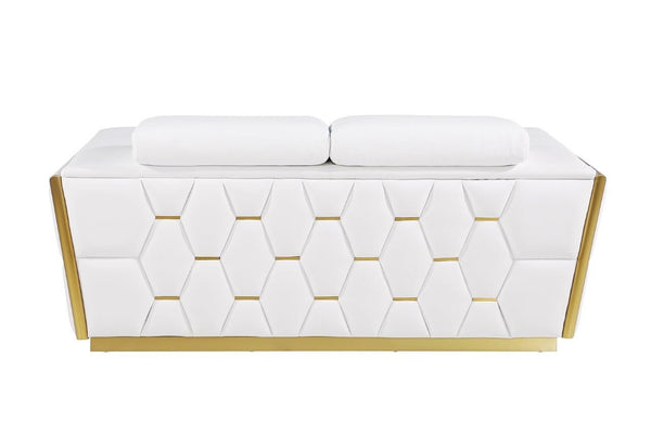 Homeroots 70" White And Silver Italian Leather Loveseat   551603