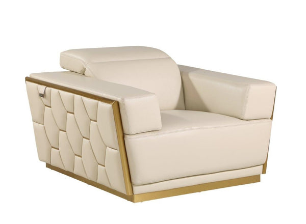 HomeRoots 47" Italian Leather Club Chair – Contemporary Design with Gold Accents, Comfort & Style for Your Lounge Beige 551604