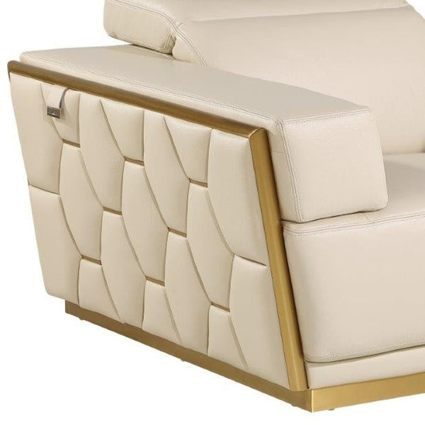 Homeroots 47" Beige And Gold Italian Leather Club Chair - Stylish Accent For Modern Living Rooms & Offices   551604