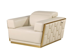 Homeroots 47" Beige And Gold Italian Leather Club Chair - Stylish Accent For Modern Living Rooms & Offices   551604
