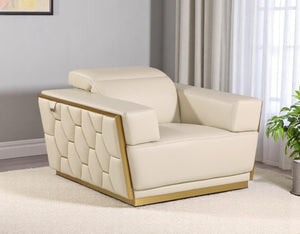 Homeroots 47" Beige And Gold Italian Leather Club Chair - Stylish Accent For Modern Living Rooms & Offices   551604