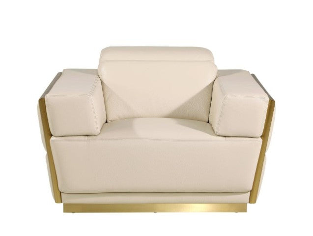 Homeroots 47" Beige And Gold Italian Leather Club Chair - Stylish Accent For Modern Living Rooms & Offices   551604