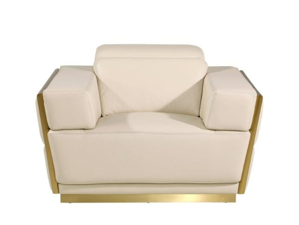 Homeroots 47" Beige And Gold Italian Leather Club Chair - Stylish Accent For Modern Living Rooms & Offices   551604