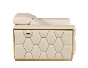 Homeroots 47" Beige And Gold Italian Leather Club Chair - Stylish Accent For Modern Living Rooms & Offices   551604