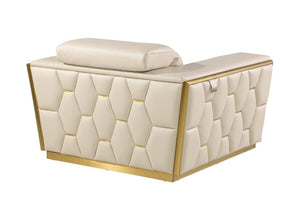 Homeroots 47" Beige And Gold Italian Leather Club Chair - Stylish Accent For Modern Living Rooms & Offices   551604