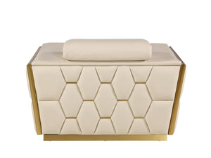 Homeroots 47" Beige And Gold Italian Leather Club Chair - Stylish Accent For Modern Living Rooms & Offices   551604