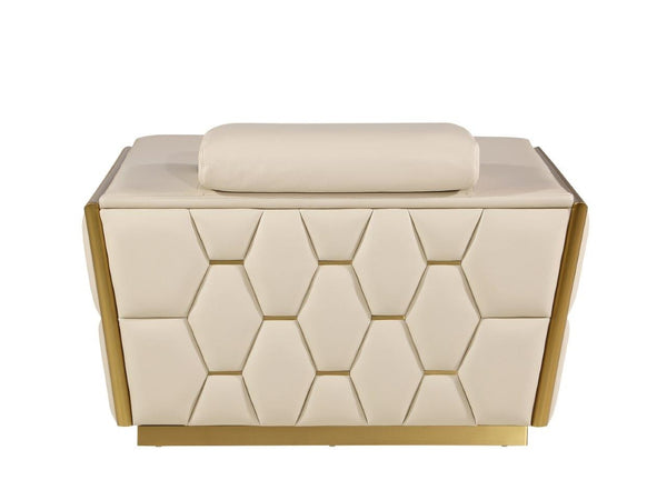 Homeroots 47" Beige And Gold Italian Leather Club Chair - Stylish Accent For Modern Living Rooms & Offices   551604