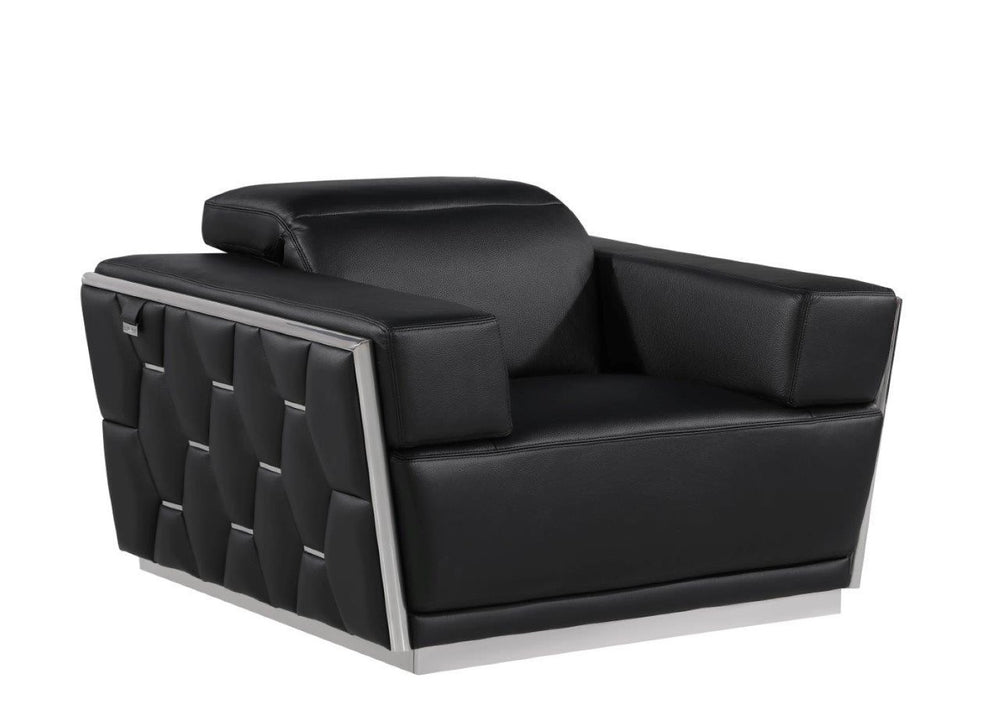 HomeRoots 47" Italian Leather Club Chair – Contemporary Design with Gold Accents, Comfort & Style for Your Lounge BLACK 551605