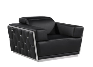 HomeRoots 47" Italian Leather Club Chair – Contemporary Design with Gold Accents, Comfort & Style for Your Lounge BLACK 551605