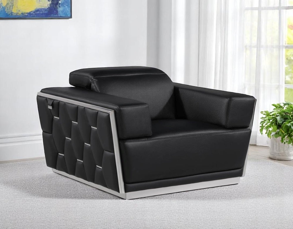 Homeroots 47" Modern Black And Silver Italian Leather Club Chair With Stylish Flared Design And Comfort   551605