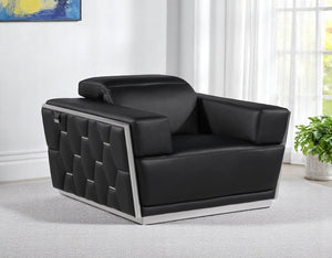 Homeroots 47" Modern Black And Silver Italian Leather Club Chair With Stylish Flared Design And Comfort   551605