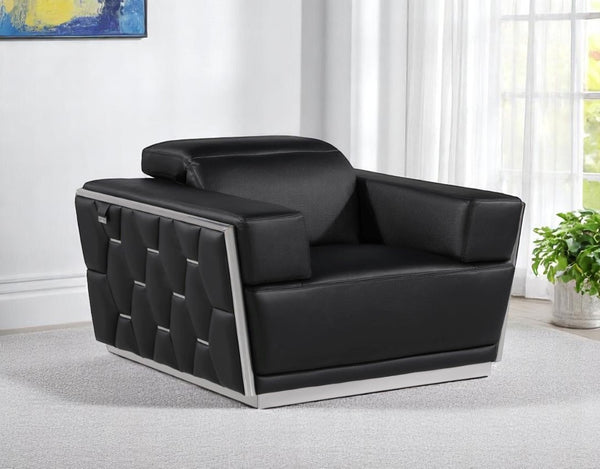 Homeroots 47" Modern Black And Silver Italian Leather Club Chair With Stylish Flared Design And Comfort   551605