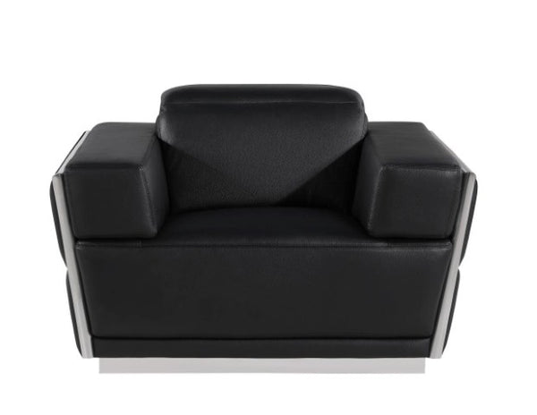 Homeroots 47" Modern Black And Silver Italian Leather Club Chair With Stylish Flared Design And Comfort   551605