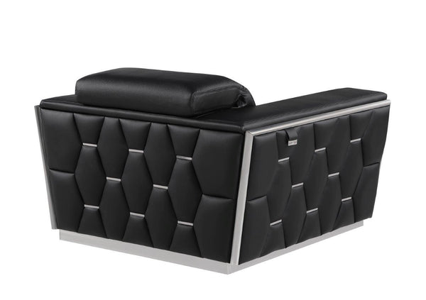 Homeroots 47" Modern Black And Silver Italian Leather Club Chair With Stylish Flared Design And Comfort   551605