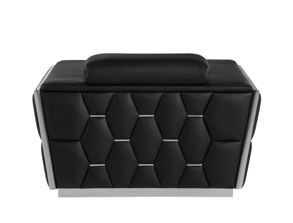 Homeroots 47" Modern Black And Silver Italian Leather Club Chair With Stylish Flared Design And Comfort   551605