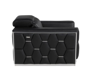 Homeroots 47" Modern Black And Silver Italian Leather Club Chair With Stylish Flared Design And Comfort   551605