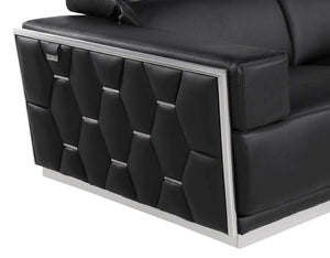 Homeroots 47" Modern Black And Silver Italian Leather Club Chair With Stylish Flared Design And Comfort   551605