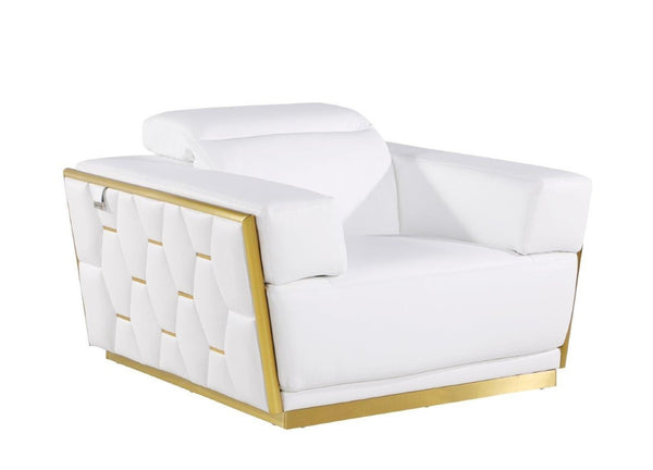 HomeRoots 47" Italian Leather Club Chair – Contemporary Design with Gold Accents, Comfort & Style for Your Lounge White 551606