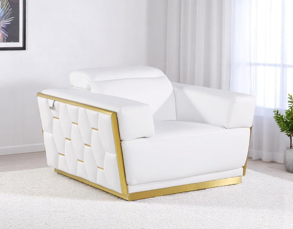 Homeroots 47" White And Gold Italian Leather Club Chair - Chic Modern Design With Comfortable Cushioning & Style   551606