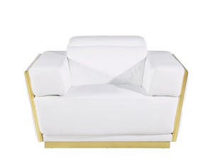 Homeroots 47" White And Gold Italian Leather Club Chair - Chic Modern Design With Comfortable Cushioning & Style   551606