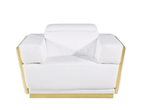 Homeroots 47" White And Gold Italian Leather Club Chair - Chic Modern Design With Comfortable Cushioning & Style   551606