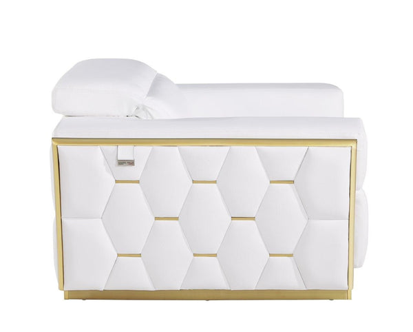 Homeroots 47" White And Gold Italian Leather Club Chair - Chic Modern Design With Comfortable Cushioning & Style   551606