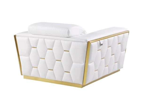 Homeroots 47" White And Gold Italian Leather Club Chair - Chic Modern Design With Comfortable Cushioning & Style   551606