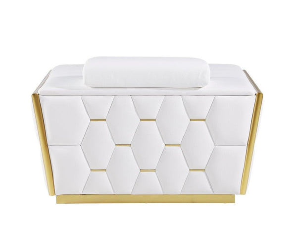 Homeroots 47" White And Gold Italian Leather Club Chair - Chic Modern Design With Comfortable Cushioning & Style   551606