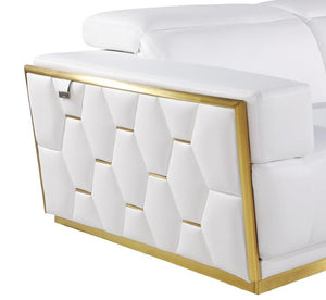 Homeroots 47" White And Gold Italian Leather Club Chair - Chic Modern Design With Comfortable Cushioning & Style   551606