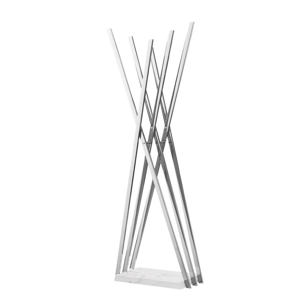 HomeRoots 65" Elegant Freestanding Coat Rack with Marble Base and Six Metal Hooks for Modern Spaces Chrome 551626