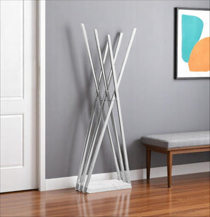 Homeroots 65" Stylish Silver And White Metal Marble Coat Rack - Modern Six Hook Freestanding Organizer For Entryway Chrome  551626
