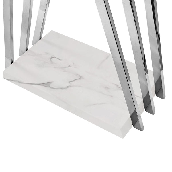 Homeroots 65" Stylish Silver And White Metal Marble Coat Rack - Modern Six Hook Freestanding Organizer For Entryway Chrome  551626