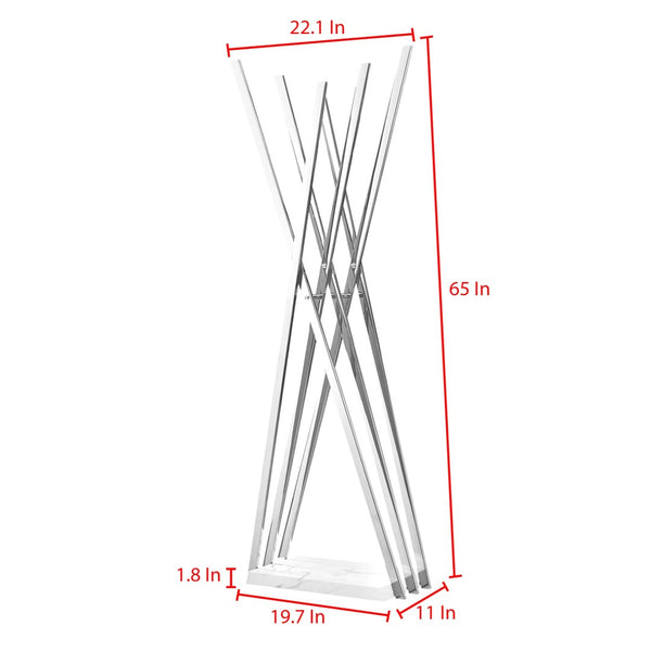 Homeroots 65" Stylish Silver And White Metal Marble Coat Rack - Modern Six Hook Freestanding Organizer For Entryway Chrome  551626