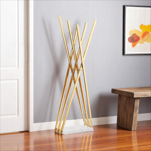 Homeroots 65" Stylish Silver And White Metal Marble Coat Rack - Modern Six Hook Freestanding Organizer For Entryway Gold  551627