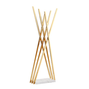 Homeroots 65" Stylish Silver And White Metal Marble Coat Rack - Modern Six Hook Freestanding Organizer For Entryway Gold  551627