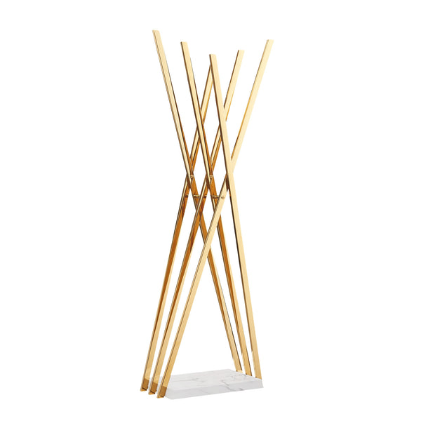 Homeroots 65" Stylish Silver And White Metal Marble Coat Rack - Modern Six Hook Freestanding Organizer For Entryway Gold  551627