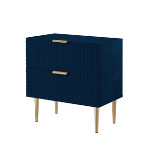 HomeRoots 24" Navy Blue and Gold End Table with Two Storage Drawers – Modern Accent Table for Any Room 551628