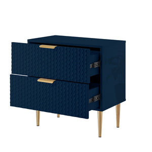 HomeRoots 24" Navy Blue and Gold End Table with Two Storage Drawers – Modern Accent Table for Any Room 551628