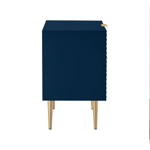 HomeRoots 24" Navy Blue and Gold End Table with Two Storage Drawers – Modern Accent Table for Any Room 551628