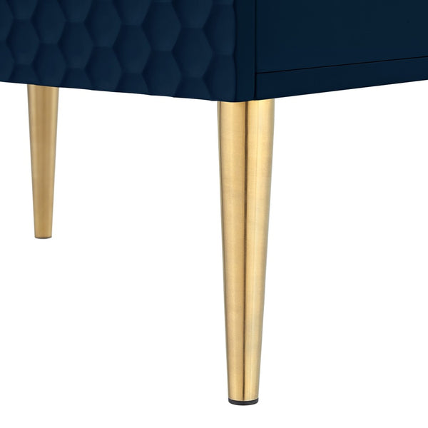 HomeRoots 24" Navy Blue and Gold End Table with Two Storage Drawers – Modern Accent Table for Any Room 551628