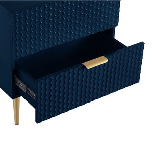 HomeRoots 24" Navy Blue and Gold End Table with Two Storage Drawers – Modern Accent Table for Any Room 551628