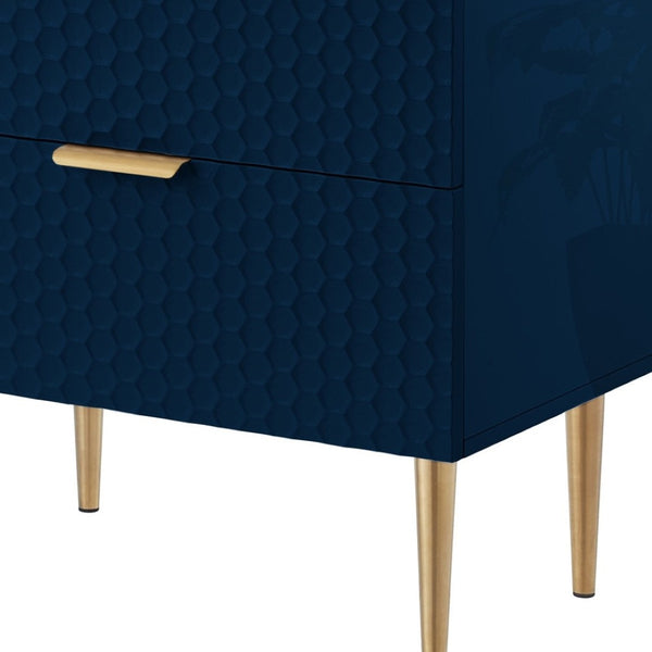 HomeRoots 24" Navy Blue and Gold End Table with Two Storage Drawers – Modern Accent Table for Any Room 551628