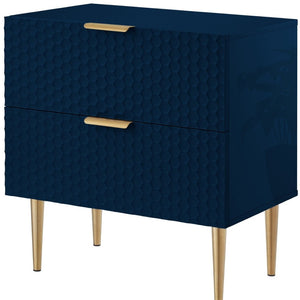 HomeRoots 24" Navy Blue and Gold End Table with Two Storage Drawers – Modern Accent Table for Any Room 551628